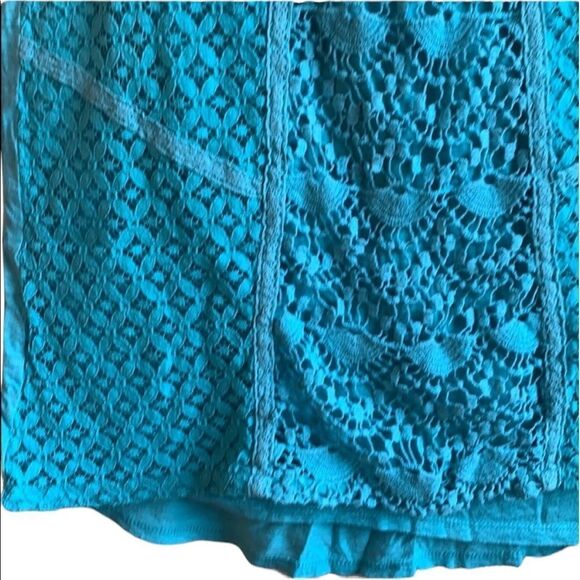 MUDD Crop Top Racer Back Solid Blue Lace Cotton Blend Sleeveless Blouse size L - Picture 5 of 7